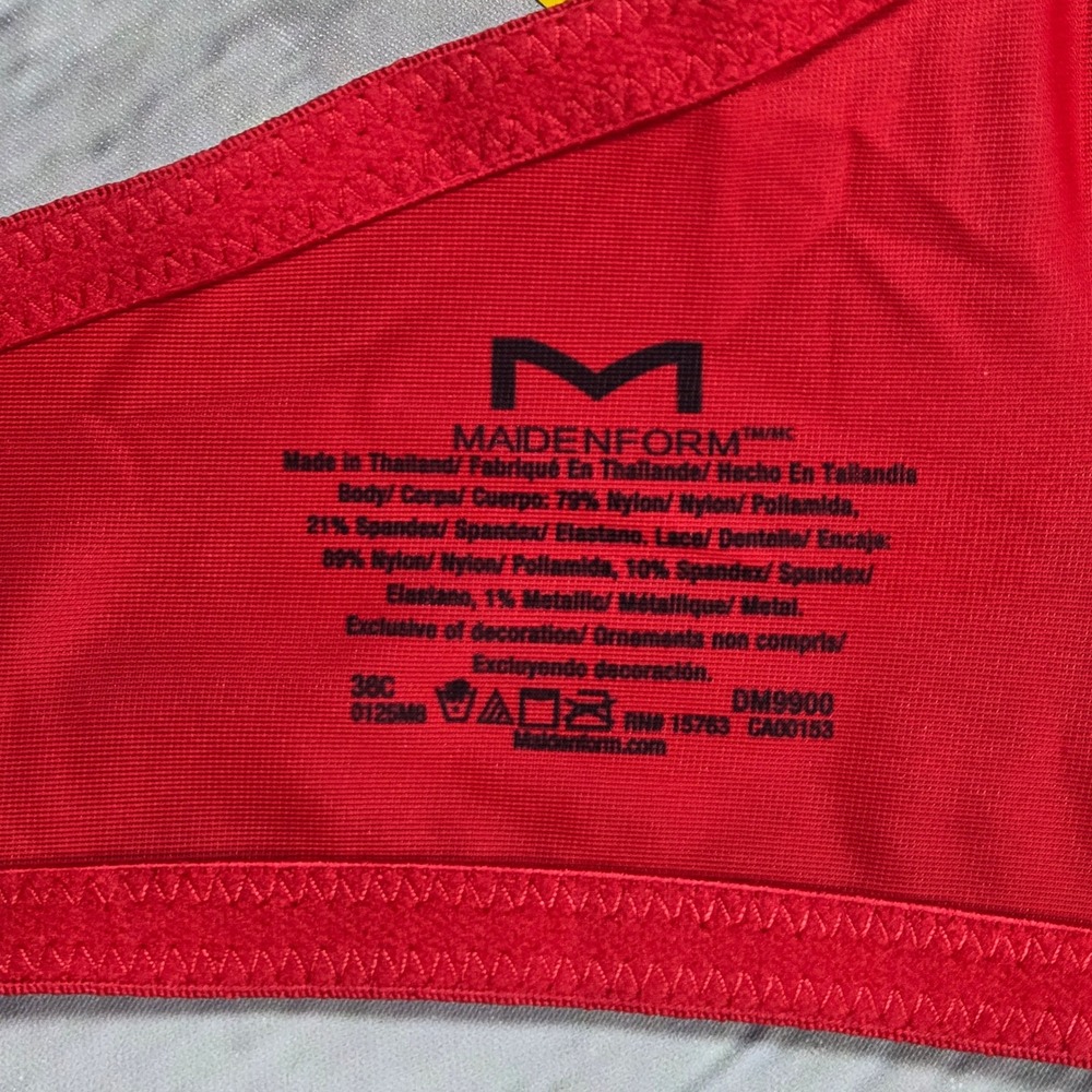 Maidenform Love The Lift Push Up Bra 36C Red Lace Plunging Neckline DM9900 - Picture 4 of 10
